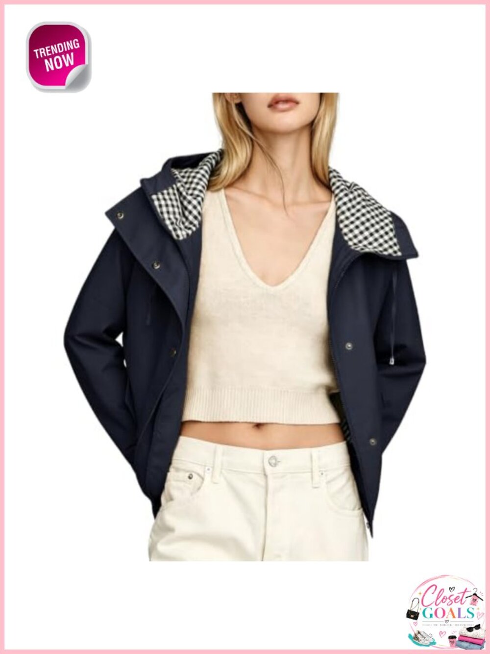 Oversize Trench Coat Windbreaker Hooded Zip Up Cotton Polyester Women